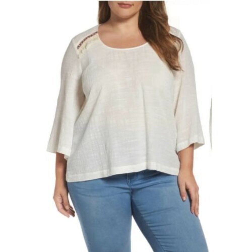 Melissa Mccarthy Seven7 | NWT White Embroidered Bell Sleeve Skimmer Blouse